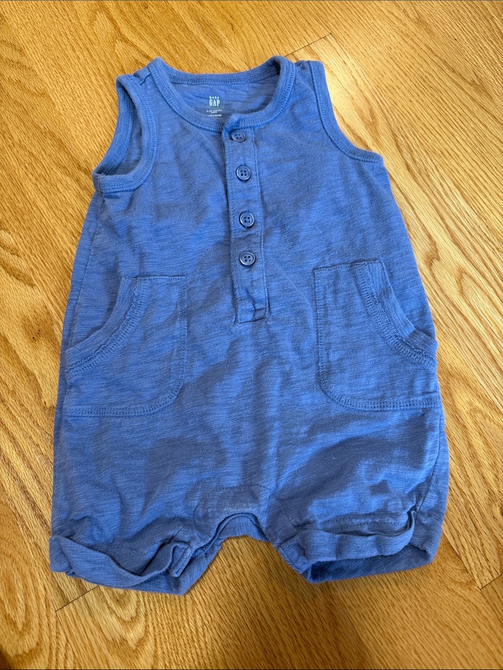 GAP Indigo Sleeveless Baby Romper with Front Pockets